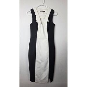 Black Halo Colorblock Sheath Dress Womens 2 Black White V-Neck Cutout Sleeveless